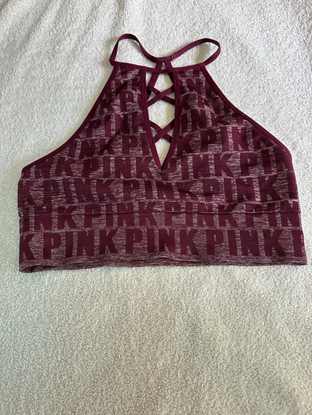 PINK Victoria's Secret Maroon Jacquard Crisscross Bralette